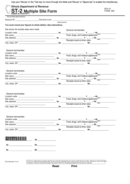 Fillable Form St-2 - Multiple Site Form - 2001 Printable pdf