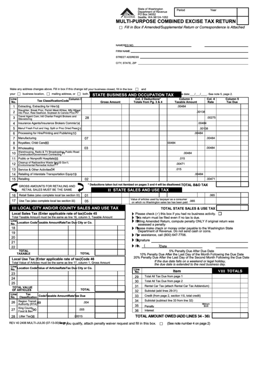 Multi-Purpose Combined Excise Tax Return Form Printable pdf