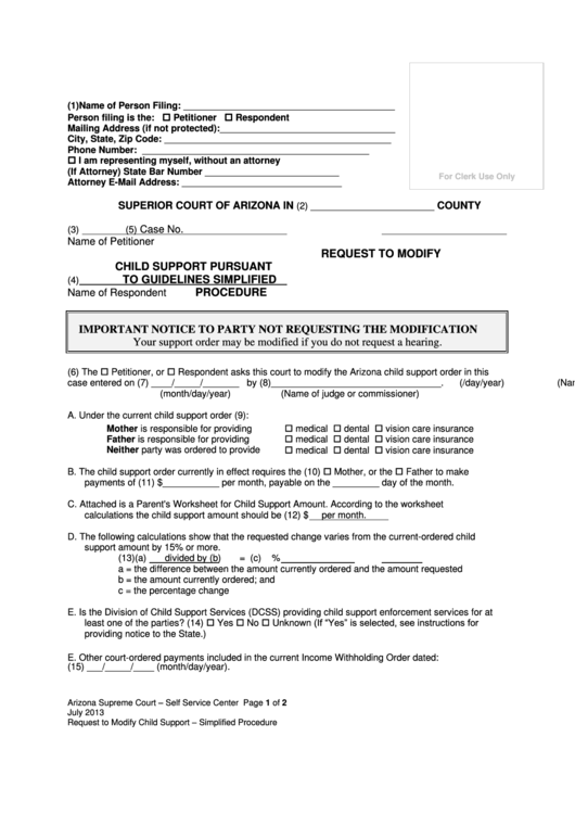 Fillable Request To Modify Child Support Pursuant To Guidelines Simplified Procedure Form Printable pdf