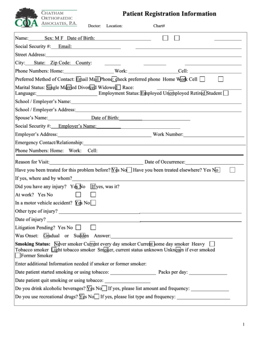 Patient Registration Information Form Printable pdf