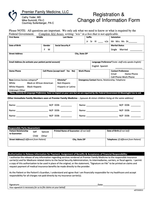 Registration-Change Of Information Form Printable pdf