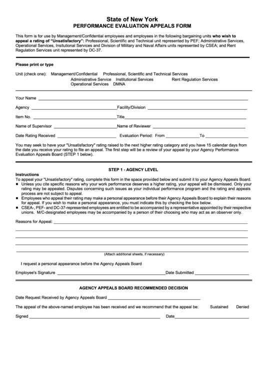 Performance Evaluation Appeal Form Printable pdf