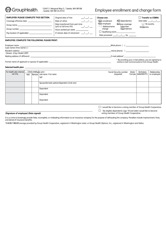 Fillable Employee Enrollment And Change Form Printable pdf