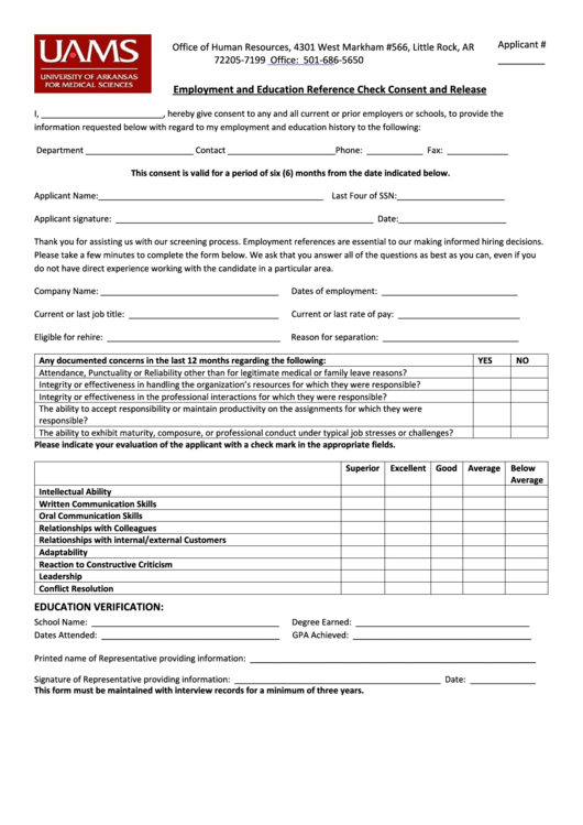 Fillable Employment And Education Reference Check Consent And Release 