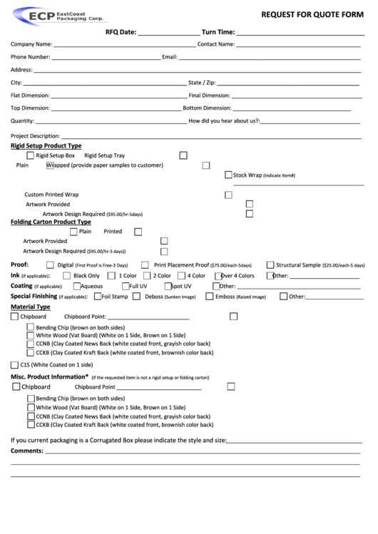 Request For Quote Form Printable pdf