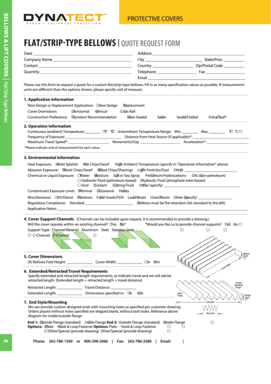 Flat/strip-Type Bellows - Quote Request Form Printable pdf