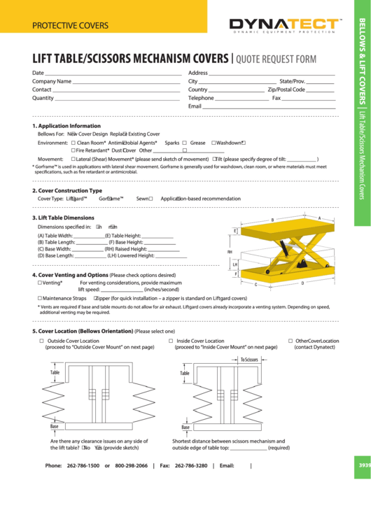 Lift Table/scissors Mechanism Covers-Quote Request Form Printable pdf
