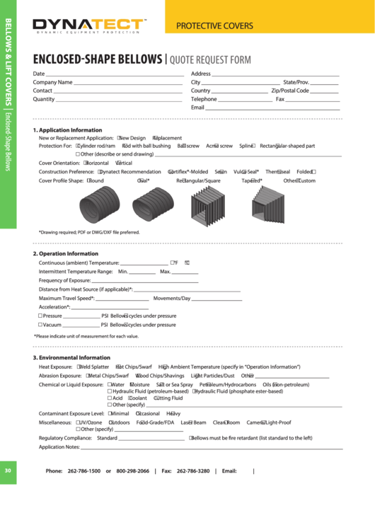 Enclosed-Shape Bellows-Quote Request Form Printable pdf
