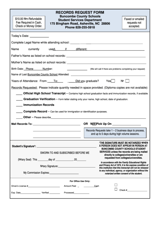 Fillable School Records Request Form Printable pdf