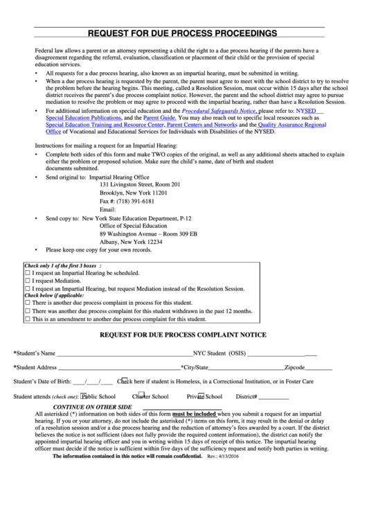 Request For Due Process Proceedings Form Printable pdf