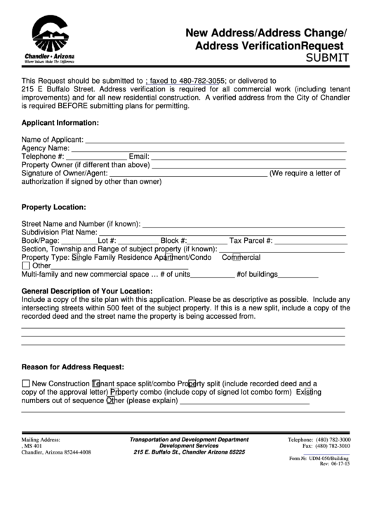 Fillable Form Udm-050 - New Address/address Change/ Address Verification Request Printable pdf