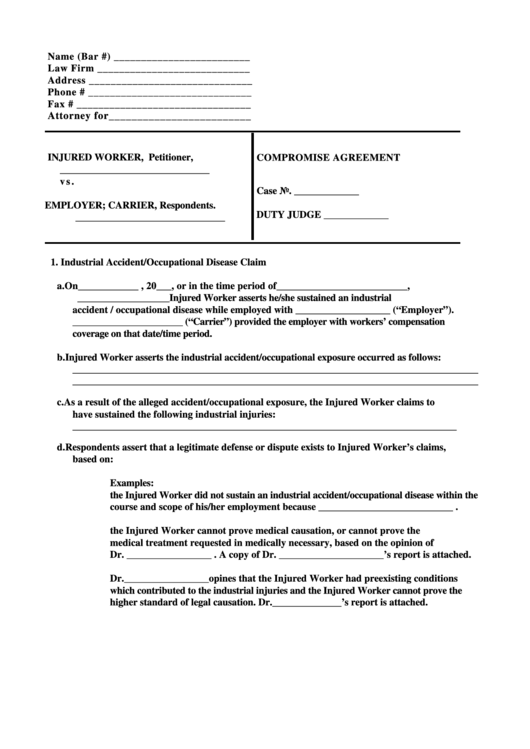 Worker's Compromise Agreement Form