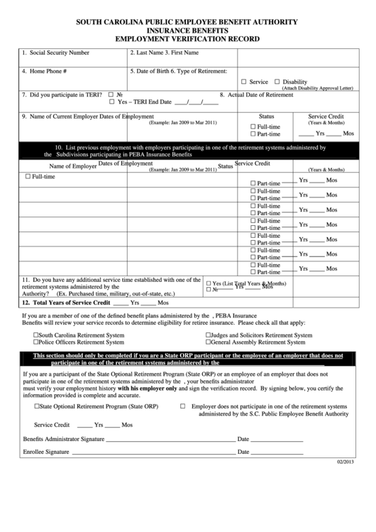 Fillable Employment Verification Record Form Printable pdf