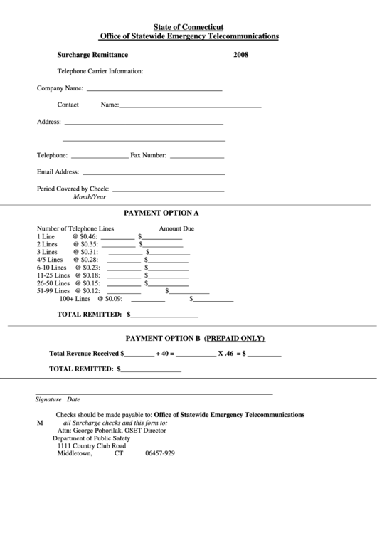 Office Of Statewide Emergency Telecommunications Form - State Of Connecticut - 2008 Printable pdf