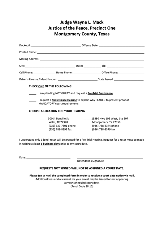 Fillable Request A Court Date Form Printable Pdf Download
