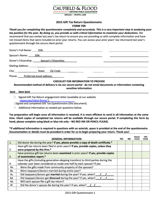 Form 709 - Gift Tax Return Questionnaire