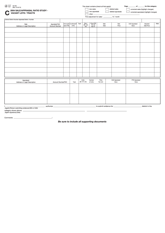 Fillable Form 50-205 - 2004 Sale/appraisal Ratio Study - Vacant Lots / Tracts Printable pdf