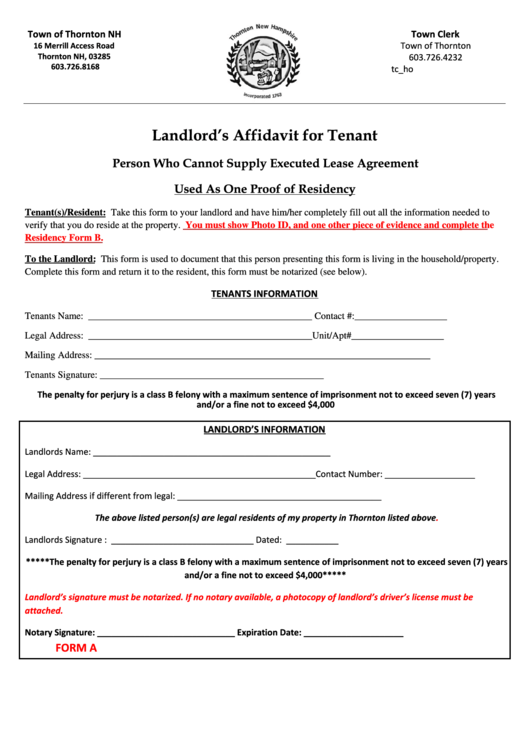 Person Who Cannot Supply Executed Lease Agreement Form Printable pdf