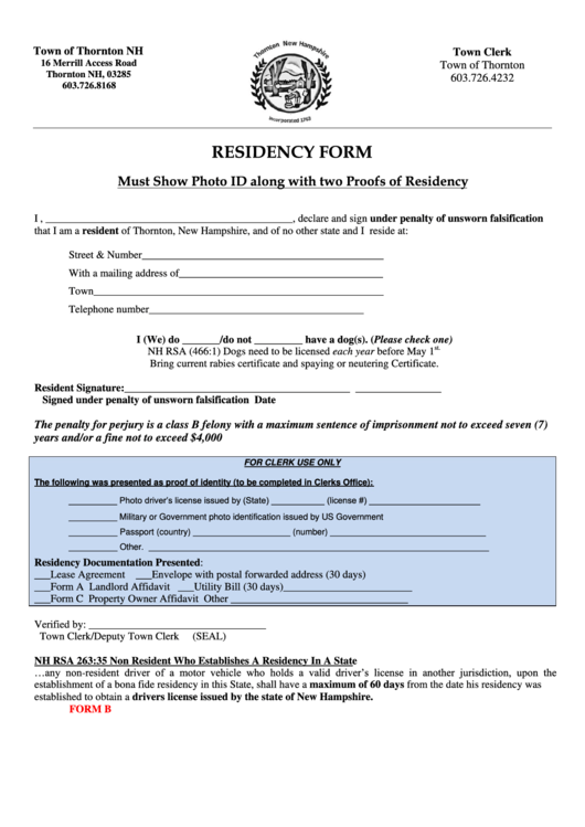 Residency Form Printable pdf