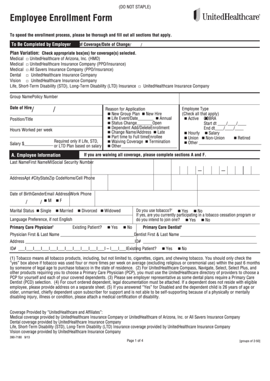 Fillable Form Sg.ee.14.az - Employee Enrollment - 2013 Printable pdf