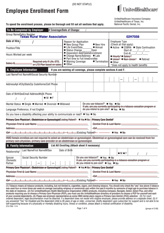 Fillable Form Sg.ee.14.tx - Employee Enrollment - 2013 Printable pdf