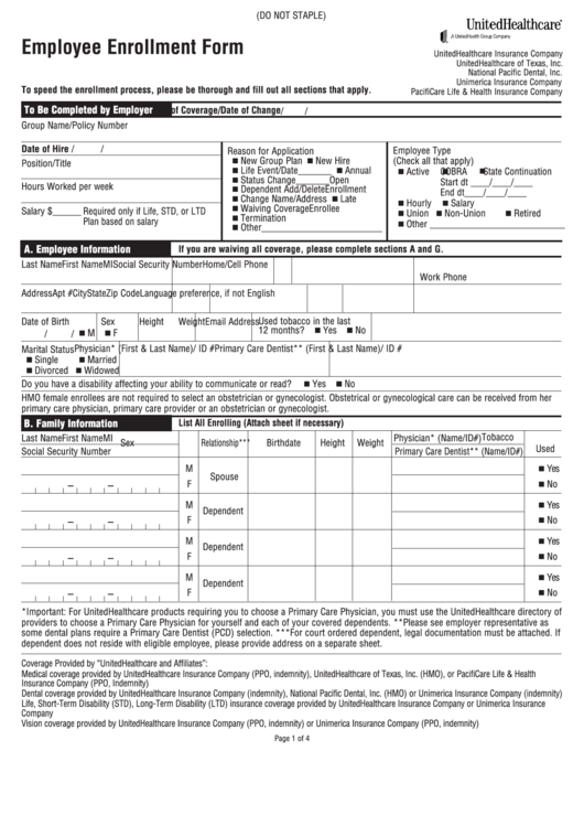 Form Sb.eesht.10.tx - Employee Enrollment Form - 2010 Printable pdf