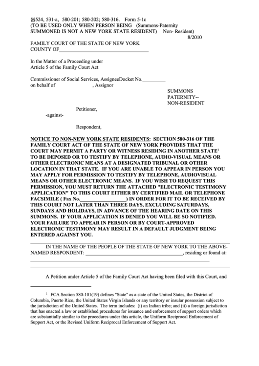 Form 5-1c-Family Court Of The State Of New York County-Financial Disclosure Notice Printable pdf