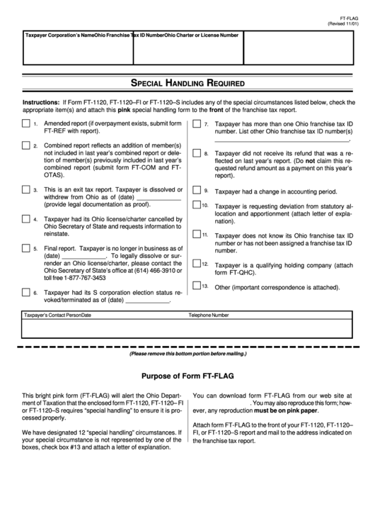 Form Ft-Flag - Special Handling Required Printable pdf