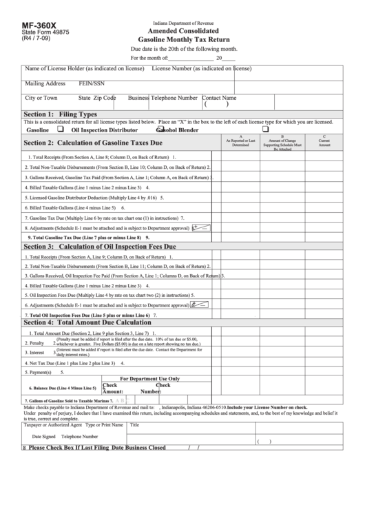 Fillable Form Mf-360x - Amended Consolidated Gasoline Monthly Tax Return - 2009 Printable pdf