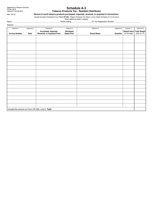 Schedule A-3 - Tobacco Products Tax-Resident Distributor Printable pdf