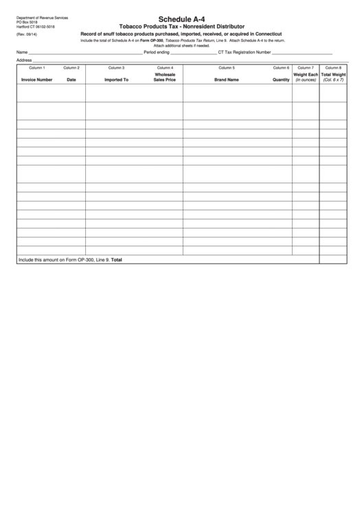 Schedule A-4 Form - Tobacco Products Tax-Nonresident Distributor Printable pdf