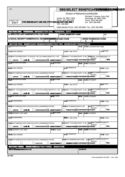Form 02-1841 - Sbs/select Beneficiary Form Printable pdf
