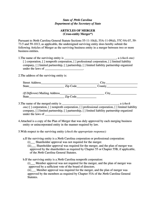 Form L-06 - Articles Of Merger (Cross-Entity Merger) Printable pdf