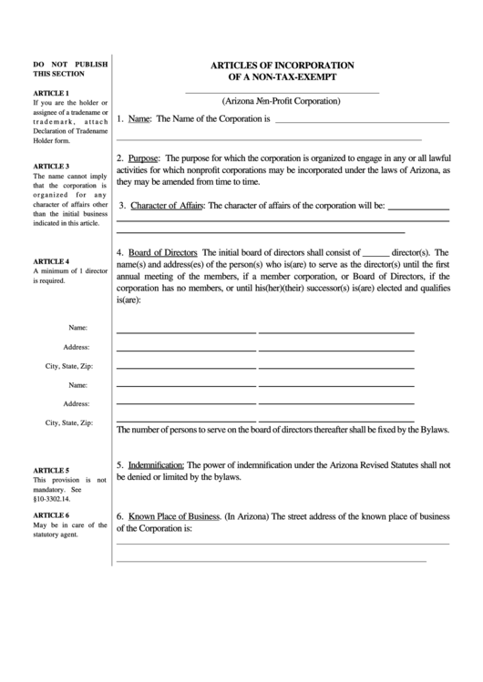 Form Cf 004a-Articles Of Incorporation Of A Non-Tax-Exempt Printable pdf