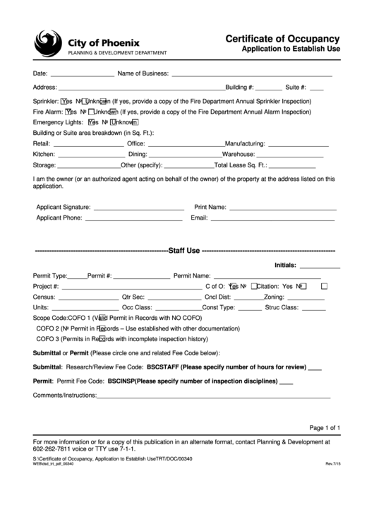 Form 00340 - Certificate Of Occupancy Form Jule 2015