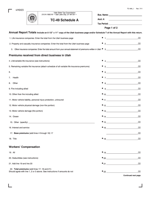 Form Tc-49 - Schedule A Printable pdf