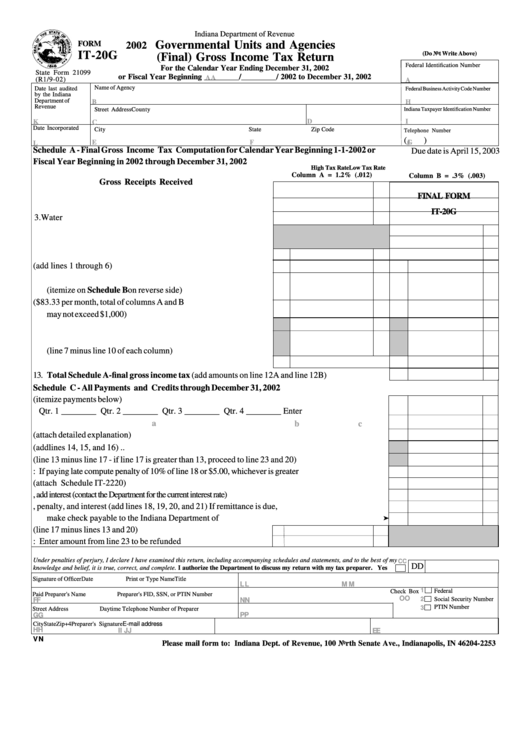 Form It-20g - Governmental Units And Agencies (Final) Gross Income Tax Return Printable pdf