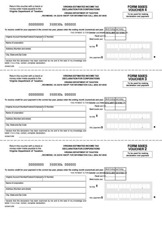 Form 500es - Virginia Estimated Income Tax Voucher Printable pdf