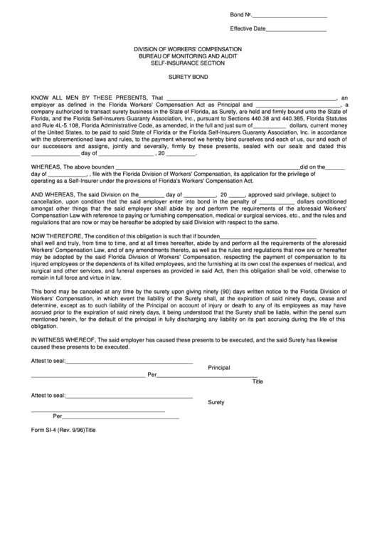 Form Si-4 - Surety Bond Printable pdf