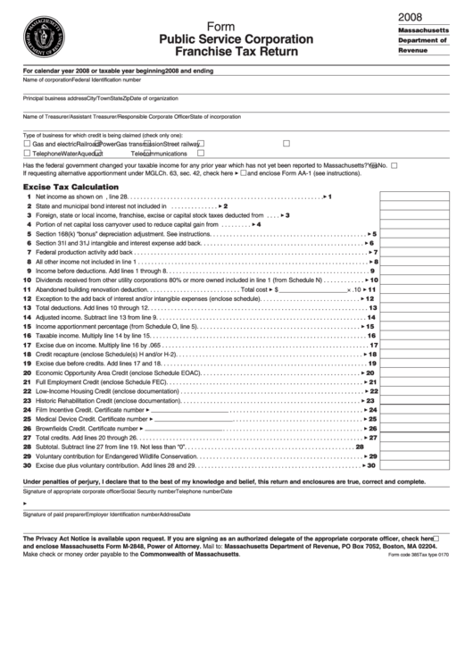 Form P.s.1 - Public Service Corporation Franchise Tax Return - 2008 Printable pdf