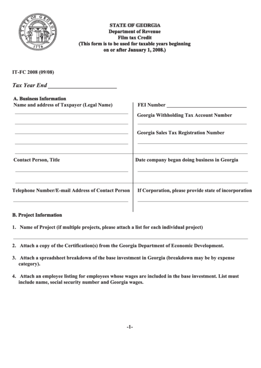 Form It-Fc - Film Tax Credit - 2008 Printable pdf