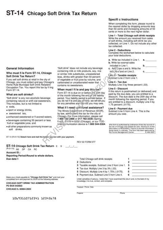Form St-14 - Chicago Soft Drink Tax Return Printable pdf