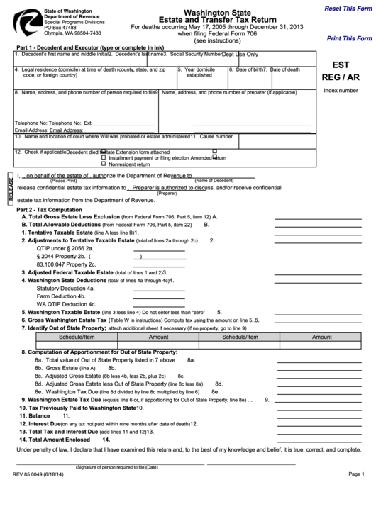 Fillable Washington State Estate And Transfer Tax Return Form Printable pdf