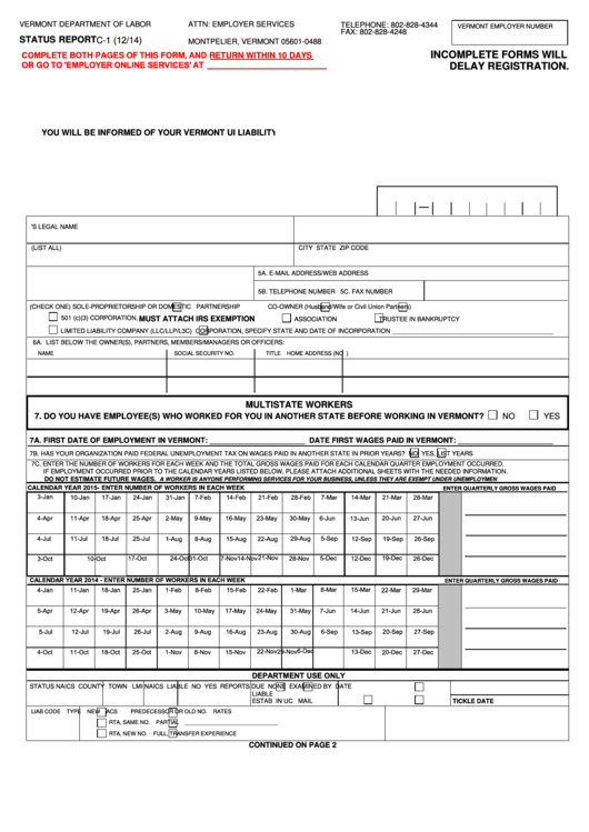 Form C-1 - Employer Status Report Printable pdf