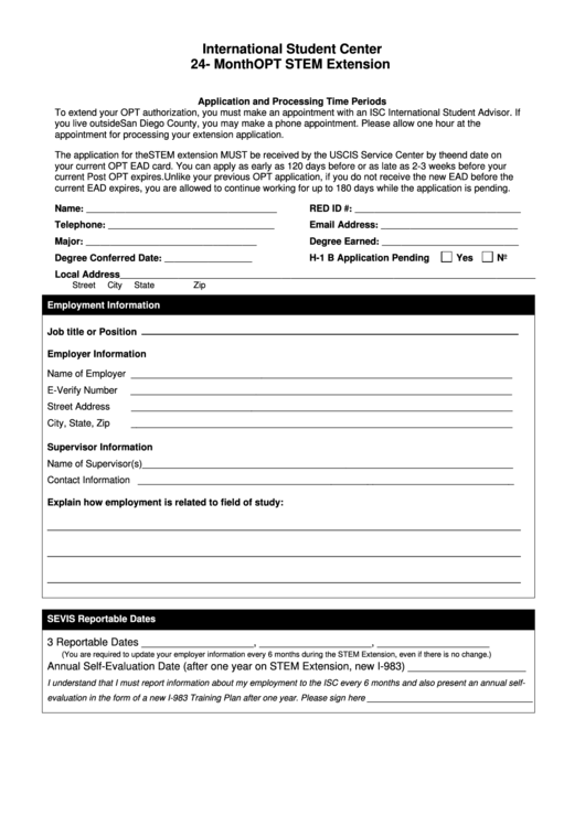 Fillable 24- Month Opt Stem Extension Form Printable pdf