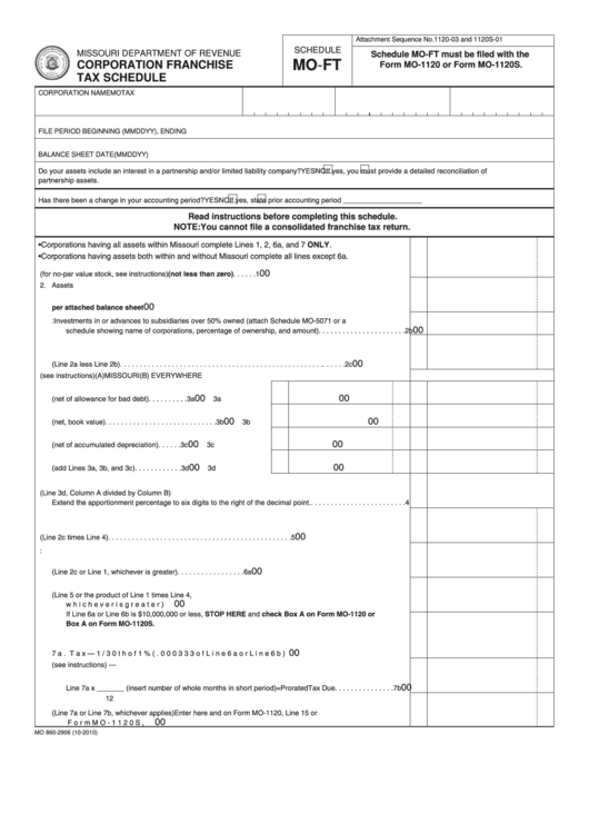 Fillable Schedule Mo-Ft - Corporation Franchise Tax Return - 2010 Printable pdf