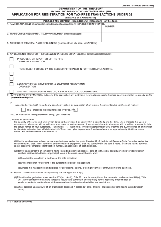 Form Ttb F 5300.28-application For Registration For Tax-free Transactions Under 26 U.s.c. 4221