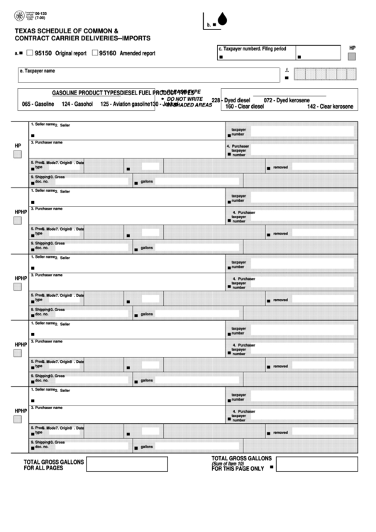 Form 06-133 - Texas Schedule Of Common & Contract Carrier Deliveries-imports