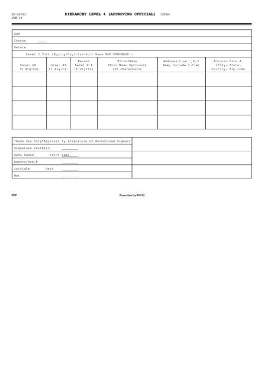 Fillable Form Bp-Ao783 - Hierarchy Level 4 (Approving Official) Printable pdf