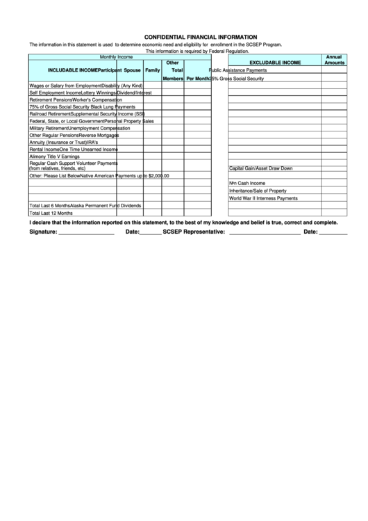 Confidential Financial Information Form Printable pdf